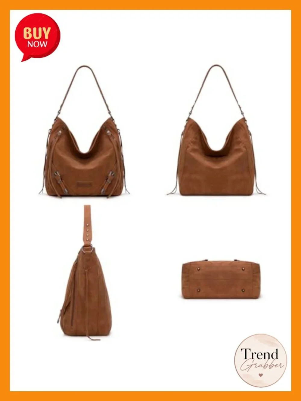Large Hobo Purse with Fringe and Buckle Faux Suede Shoulder Bag for Women
